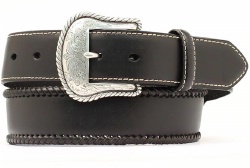 M and F Western Product N2475601 Men's Standard Belt in Black Cow with Buckstitched Edge